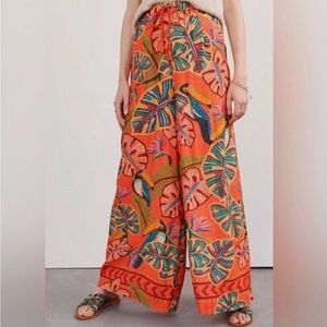 Farm Rio Anthropologie Women's Orange Toucan Palazzo Pants Medium